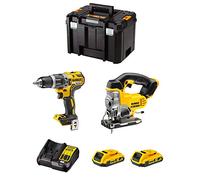 DeWALT Kit DWK200 (Trapano a Percussione DCD796 + Seghetto Alternativo DCS331 + 2 Batterie 2,0 Ah + Caricabatterie + TSTAK VI)