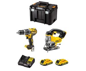 DeWALT Kit DWK200 (Trapano a Percussione DCD796 + Seghetto Alternativo DCS331 + 2 Batterie 2,0 Ah + Caricabatterie + TSTAK VI)