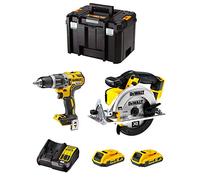 DeWALT Kit DWK201 (Trapano a Percussione DCD796 + Sega Circolare DCS391 + 2 Batterie 2,0 Ah + Caricabatterie + TSTAK VI)