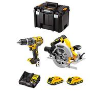 DeWALT Kit DWK203 (Trapano a Percussione DCD796 + Sega Circolare DCS570 + 2 Batterie 2,0 Ah + Caricabatterie + TSTAK VI)
