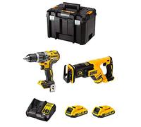 DeWALT Kit DWK205 (Trapano a Percussione DCD796 + Sega Universale DCS367 + 2 Batterie 2,0 Ah + Caricabatterie + TSTAK VI)