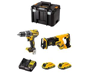 DeWALT Kit DWK205 (Trapano a Percussione DCD796 + Sega Universale DCS367 + 2 Batterie 2,0 Ah + Caricabatterie + TSTAK VI)