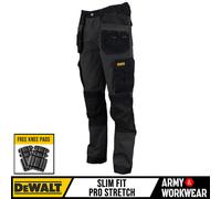 Dewalt Slim Pantaloni Lavoro Pro Elasticizzato Fondina & Ginocchio Tasche +