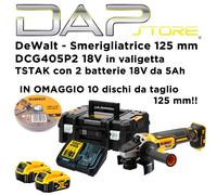 DEWALT - Smerigliatrice angolare 125 mm 18V cod. DCG405P2 + 10 DISCHI IN OMAGGIO
