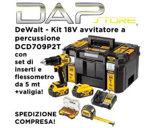 DeWalt - Trapano a percussione DCD709P2T con inserti + flessometro 5m in valigia