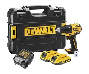 DEWALT Trapano avvitatore 18V XR senza spazzole con 2 batterie al litio da 2Ah e caricabatterie, DCD708D2T-QW