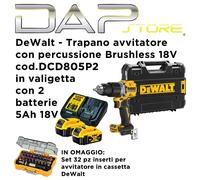 DEWALT - Trapano avvitatore con percussione Brushless 18V cod.DCD805P2 + INSERTI