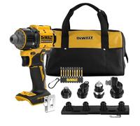 DEWALT Trapano Avvitatore Multi-Testa 18V XR con 4 Teste Intercambiabili, Borsa Morbida e Set inserti con 10 Pezzi da 57mm PH & PZ FLEXTORQ per Avvitatura, solo Utensile, DCD803KN-XJ
