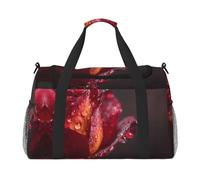 Dewdrops on Red Rose Print - Borsa da palestra con stampa di rose rosse, bagaglio a mano per il fine settimana, borsone e borsa a tracolla per viaggi e fitness