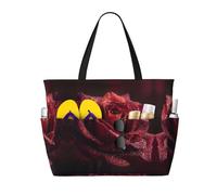 Dewdrops on Red Rose Print Large Waterproof Beach Tote Bag per le donne con zip e tasche borsa pieghevole per viaggi, piscina, shopping, vacanze, palestra
