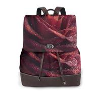 Dewdrops On Red Rose Print Leather Zaino da viaggio da donna versatile piccolo zaino Business Leisure taglia unica