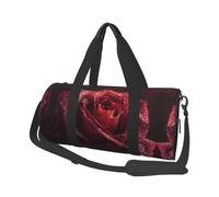 Dewdrops on Red Rose Print Round Duffel Bag, Canvas Overnight Travel Tote Bag, impermeabile e resistente agli strappi. Borsa da viaggio pieghevole per il fine settimana