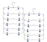 DEWEL - Gruccia Multipla con Pinze, 6 Livelli, per Jeans, Gonne, Asciugamani, Pantaloncini - Metallo, 2 pcs