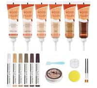 DEWEL Kit Riparazione Parquet, 12 Colori di Stucco per Legno, Kit Riparazione Legno Stucco per Riparare Crepe, Buchi, Graffi nei Mobili in Legno (15 Pezzi)