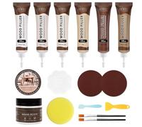 DEWEL Kit Riparazione Parquet, 6 Colori di Stucco Per Parquet, 100g di Stucco per Legno Bianco, Set di Riparazione in Laminato per Riparare Graffi e Fori nei Mobili in Legno (16 Pezzi)