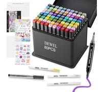 DEWEL Pennarelli ad alcool, doppia punta scalpello e fine, con evidenziatori bianco oro argento, kit completo per artisti - marker professionali per disegno, colorazione, schizzi e manga (80 colori)