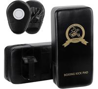 DEWEL Pugilato Kit，2 x Guantoni da Boxe e 2 x Pad Boxe per Colpitori In Arti Marziali Allenamento，Cuscinetto Curvo per Muay Thai, MMA, Kickboxing, Arti Marziali, Karate（4 Pezzi, Nero)