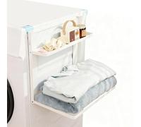 DEWEL Supporto magnetico per lavatrice, ripiano magnetico pieghevole a doppio strato,contenitore per vestiti sporchi, capacità di carico 2kg, bianco, 40 x 25 cm