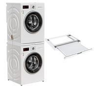 DEWEL Telaio intermedio con piastra estraibile, telaio di collegamento per lavatrice e asciugatrice con corda a cricchetto, telaio intermedio lavatrice asciugatrice in lega di alluminio e legno, 55x60