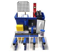DEWEPRO® Set Lavaggio Piastrelle 20 Pezzi XXL - Secchio 22L Con Ruote E Rulli - Frattazzi, Spatole Dentate, Spugna, Livella - Kit Completo Per Piastrellisti Professionisti
