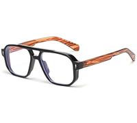 DEWEST Retro Anni 70 Occhiali Anti Luce Blu con Doppio Ponte - Montatura Oversize Quadrata da Pilota per PC, TV, Tablet e Gaming - Unisex/Uomo/Donna