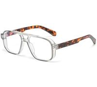 DEWEST Retro Anni 70 Occhiali Anti Luce Blu con Doppio Ponte - Montatura Oversize Quadrata da Pilota per PC, TV, Tablet e Gaming - Unisex/Uomo/Donna