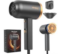 DEWILY Asciugacapelli ionico con diffusore -1800W per un’asciugatura rapida con tasto caldo/freddo, asciugacapelli con diffusore termoregolato, 3 livelli di calore, 2 velocità,Oro e Nero