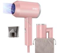 DEWILY - Mini asciugacapelli pieghevole agli ioni di litio, da viaggio, pieghevole, piccolo, asciugacapelli per capelli Hairydryer silenzioso, 3 riscaldatori, potente asciugacapelli da viaggio per la