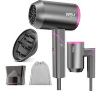 DEWILY Phon Ionico 1800W, Pieghevole, Compatto, Grigio/Rosa | Asciugacapelli da viaggio con concentratore, 3 temperature e manico pieghevole, potente, compatto e maneggevole