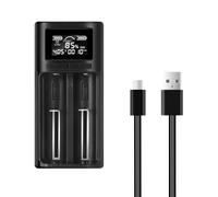 DEWIN Caricabatterie 18650,LCD intelligente Caricabatterie 18650 2 Slot 3.7V 10440 14500 14650 16340 17500 17650 17670 18500 18650 18700 20700 22650 25500 26650,per AA AAA 1,2V Ni-MH o Ni-Cd