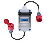 DEWIN Contatore Elettrico Digitale Mobile,Contatore 380V 32A Contatore Energia Elettrica Trifase Contatore Trifase 380V con Reset con Spina Industriale/Cavo 2m