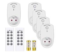 DEWIN Presa con Telecomando,5 Pezzi Prese Wireless con Telecomando Presa per Telecomando Intelligente Plug Prese Intelligenti Prese Comandate con Telecomando Spina UE con 2 Telecomando