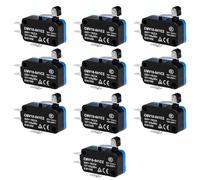 DewinLVD 10 pezzi Micro Interruttori di Finecorsa, Momentaneo Mini Interruttore 3 pin Tipo di Pulsante con Leva a Rullo, Interruttore a Levetta nero, 10 A, 250 VAC per Macchine Automatiche