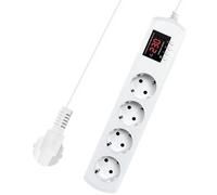 DewinLVD 4 Ciabatta Multipresa, Presa Multipla a 4 scomparti con display a LED Protezione contro le Sovratensioni per la Cucina L'ufficio la Casa 16A 3200W con Cavo di Prolunga da 1,5 m
