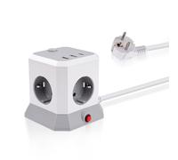 DewinLVD Multipresa Cubo, Multipresa con Interruttore, Cubo con 4 prese, 4000 W/16 A, 2 USB-A 1 presa USB-C con Cavo di Prolunga da 1,8 Metri per L'ufficio Domestico