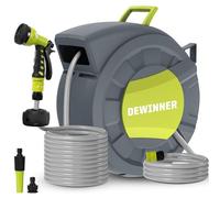 DEWINNER Avvolgitore automatico per tubo da giardino, 20 + 2 m, avvolgitore automatico da parete con ugello spray, supporto per riavvolgimento, uso intensivo, irrigazione esterna del tubo