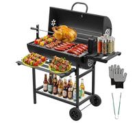 DEWINNER Grill XXL a Carbone da Legno, Acciaio al Carbonio con Coperchio e Termometro, Tostatura per Pollo Rimovibile, Guanti anti-bruciore e Pinze in omaggio Rotelle, Ideale Giardino/Terrazza
