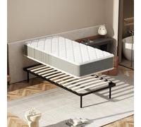 DEWINNER Letto Completo con Materasso in Schiuma 80x190 cm (22 cm di Spessore) - Struttura Letto 35 cm di Altezza (Gambe 32 cm) - a Doghe con 4 Gambe e 13 Doghe in Pioppo - Struttura Stabile e Facile