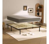 DEWINNER Materasso a Memoria 25cm + Rete a Doghe 140x190cm, Alto 35cm, con 8 piedi, 13 doghe, Facile da montare, Ortopedico, Antiacaro, Grigio，Letto una piazza e mezza