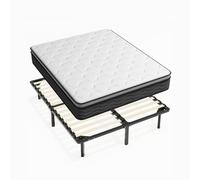 DEWINNER Set Materasso Mtarimoniale 160x190 a Molle e Schiuma alto 30 cm + Rete in ferro a doghe，in Legno Ortopedica，con 9 piedi Smontabile，Altezza 35cm，Confortevole e Traspirante，da montaggiare