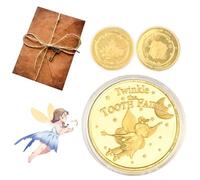 Dewocke 2 Pezzi Oro Denti Fata Monete & Carta da Lettera in Carta da Kraft, Dente Perso Regalo, Fata dei Denti Souvenir, Grafiche Uniche su Ogni Lato, Ideale Regalo per Cambio Denti dei Bambini
