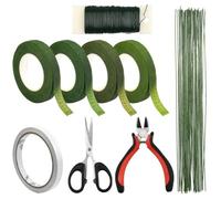 Dewocke 9 Pezzi Kit Strumento Floreale, 4 Rotoli Nastro Adesivo Floreale, 35 m Filo Floreale, 50pcs Filo a Stelo Verde Floreale, 10 m Nastro Biadesivo con Forbici, Pinze da Taglio