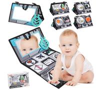 Dewocke Libro Sensoriale con Specchio, Libri Tattile Sensoriali Stoffa Neonati, Giocattoli a Specchio per Bambini, Libro sensoriale Bianco e Nero, Specchio Neonati Giochi Neonato 0 3 6 9 Mesi