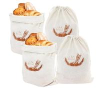 Dewocke Sacchetto Portapane, 4 Pezzi Sacchetti per Il Pane in Lino Naturale, Riutilizzabili, Sacchetti per La Conservazione Degli Alimenti, per Pane Prodotti da Forno Frutta e Verdura