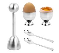 Dewocke Separatore di Gusci d'Uovo, Uova Separatore di Gusci in Acciaio Inossidabile, Separatori per Uova Sode e Morbide, Set di 5 pezzi porta uova alla coque Cucchiai e tazze (D'argento)