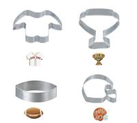 Dewocke Set de 4 Emporte-pièces Football Thème - 3,5 Pouces Acier Inoxydable, Comprend Ballon, Casque, Coupe du Trophée & Maillot, Idéal pour Anniversaires, Jour de Match et Décorations en Fondant DI
