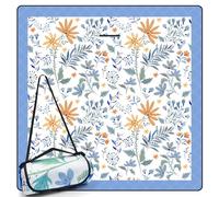 DEWUR Coperta da picnic coperta da spiaggia lavabile impermeabile Sandfrei XXL coperta da campeggio coperta da spiaggia isolata con parte inferiore impermeabile (200x200cm, bianco con fiori)