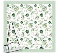DEWUR Coperta da picnic, impermeabile, lavabile, senza sabbia, XXL, da campeggio, da spiaggia, isolata con fondo impermeabile (verde con foglie, 200 x 200 cm)