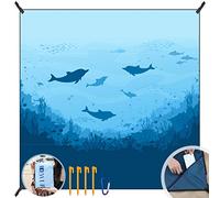 DEWUR Coperta da spiaggia senza sabbia, XXL, impermeabile, da spiaggia, da picnic, per vacanze, spiaggia, campeggio, viaggi (300 x 290 cm, pesce marino)