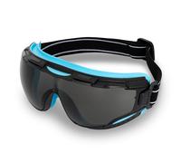 DEX FIT - Occhiali di sicurezza SG220, anti-appannamento e anti-graffio, Z87, per lavori di chimica e laboratorio, regolabili, unisex (montatura nera e blu, lenti colorate, cinghia da 19 cm)